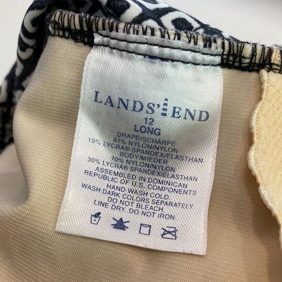 Lands end, black/white 1 piece halter top bathing suit w underwire size 12 tall - Picture 3 of 5